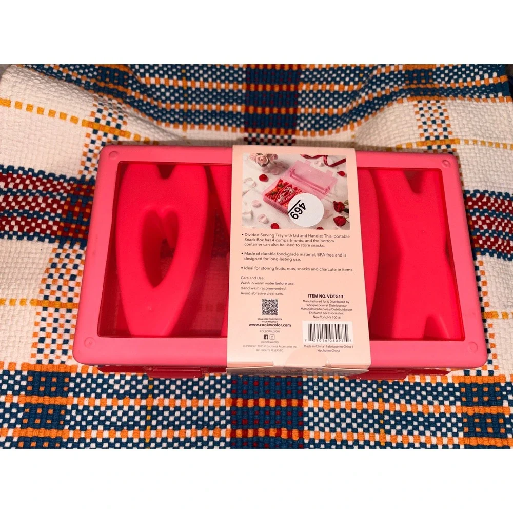 Cook With Color XOXO Snack Box 4 Compartment Pink Red Bento VDTG13 NEW